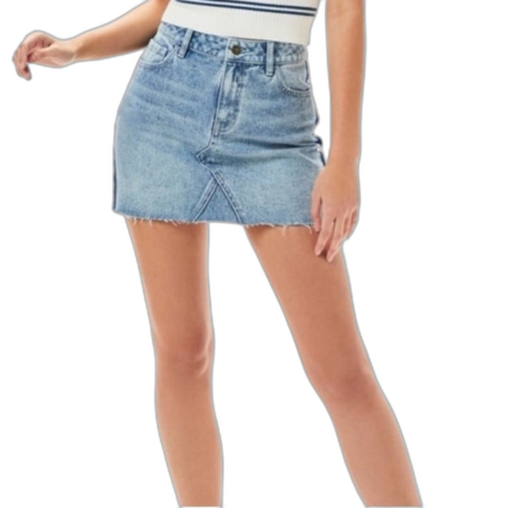 PacSun Women's Blue Denim Frayed Hem Distressed Mini Jean Skirt Size 23